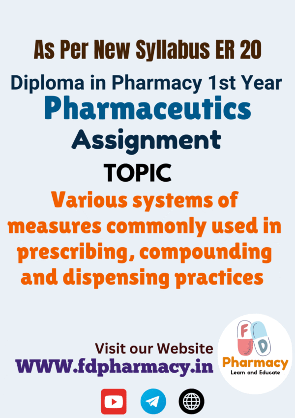 Various systems of measures commonly used in prescribing, compounding and dispensing practices Assignment