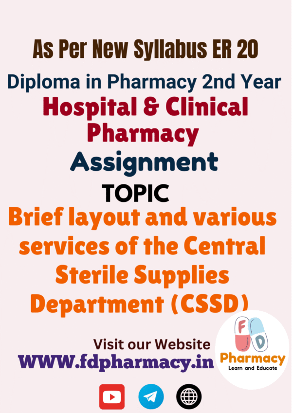 Brief layout and various services of the Central Sterile Supplies Department (CSSD) Assignment