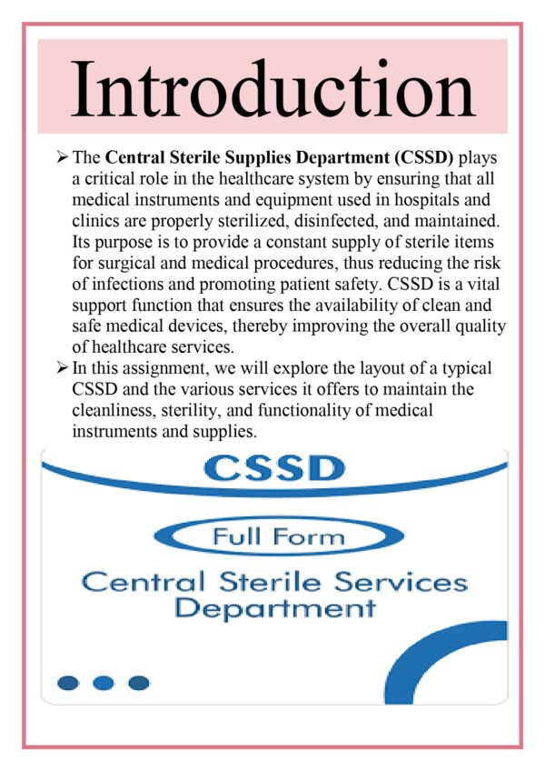 Brief layout and various services of the Central Sterile Supplies Department (CSSD) Assignment - Image 6