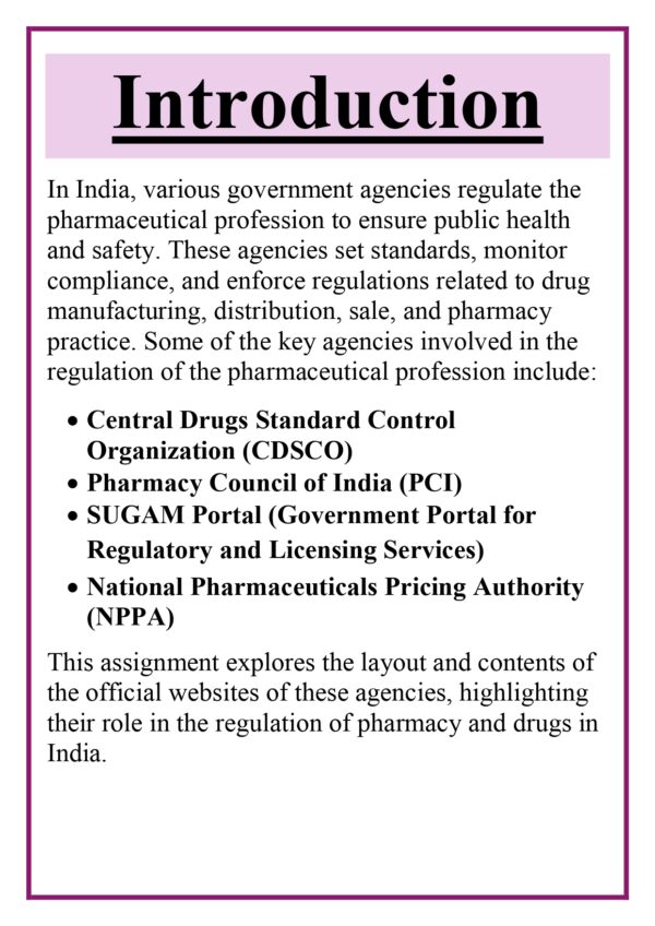 Layout and contents of official websites of various agencies regulating the profession of pharmacy in India: e.g., CDSCO, SUGAM portal, PCI, etc. Assignment - Image 6