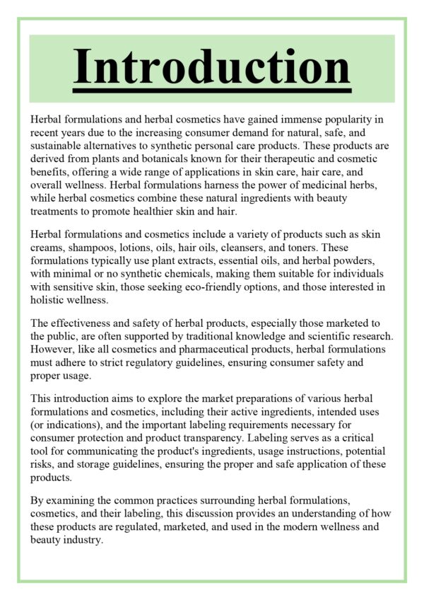 Market preparations of various herbal formulations and herbal cosmetics, indications, and their labelling requirements Assignment - Image 6