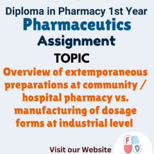 Overview of extemporaneous preparations at community / hospital pharmacy vs. manufacturing of dosage forms at industrial level Assignment