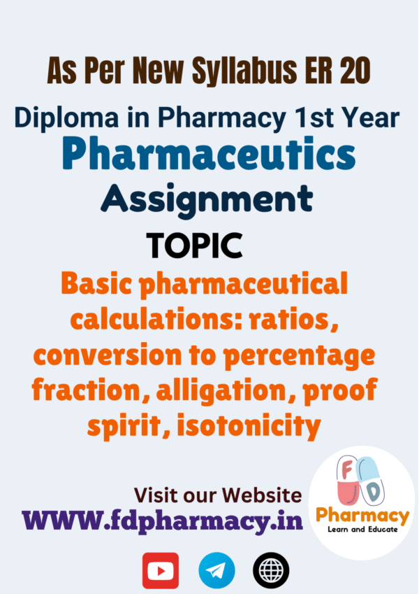 Basic pharmaceutical calculations: ratios, conversion to percentage fraction, alligation, proof spirit, isotonicity Assignment