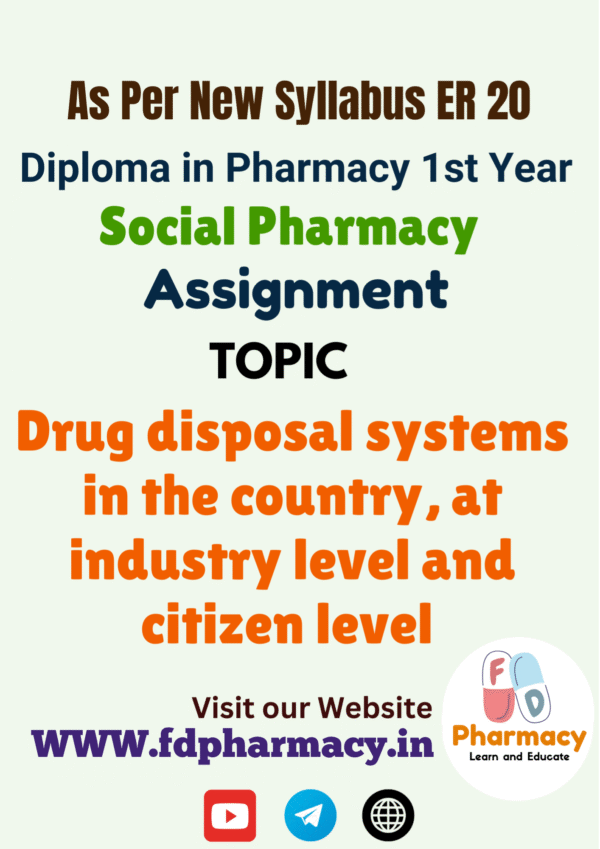 Drug disposal systems in the country, at industry level and citizen level Assignment