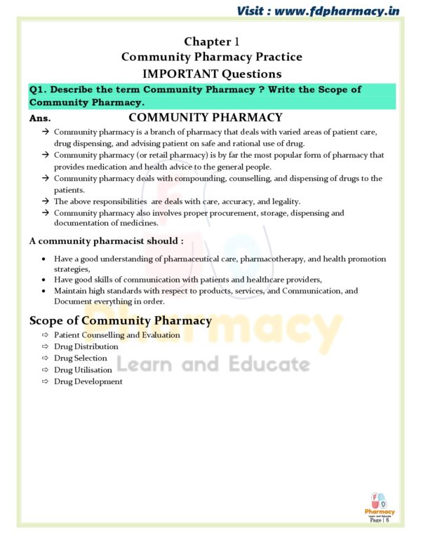 Community Pharmacy and Management All Chapter Important Questions - Image 8