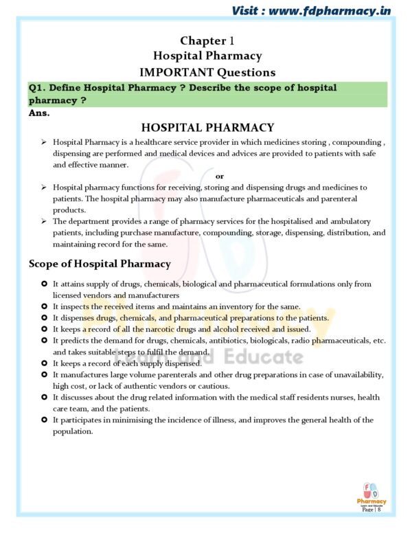 Hospital & Clinical Pharmacy All Chapter Important Questions - Image 8