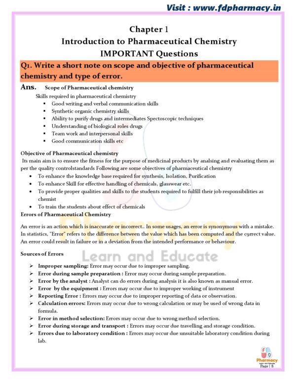 Pharmaceutical Chemistry All Chapter Important Questions - Image 8