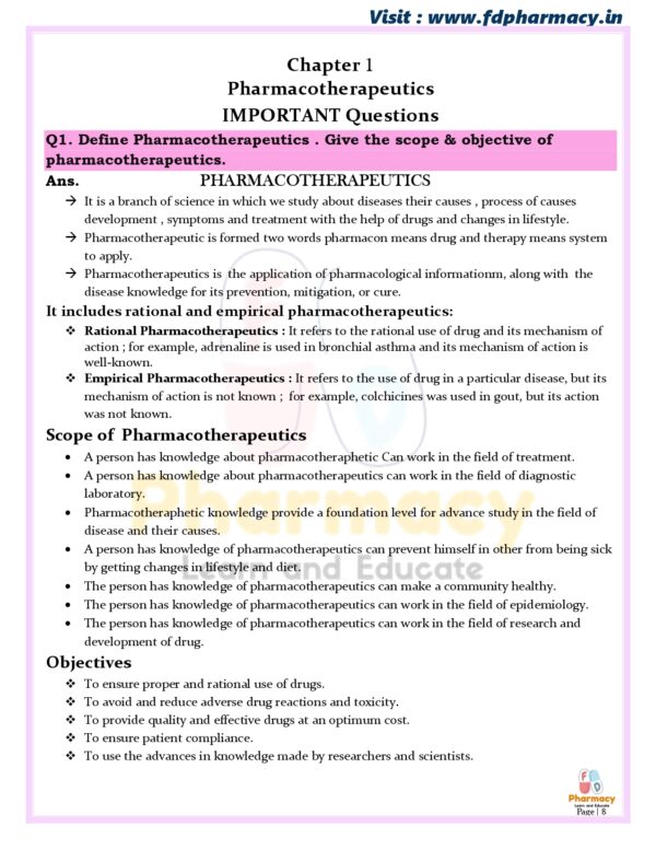Pharmacotherapeutics All Chapter Important Questions - Image 8