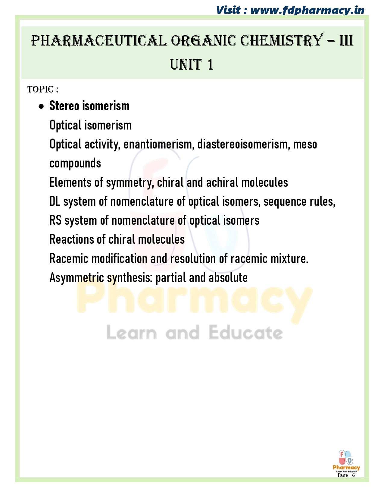 Pharmaceutical Organic Chemistry – III All Unit Notes – FDPharmacy